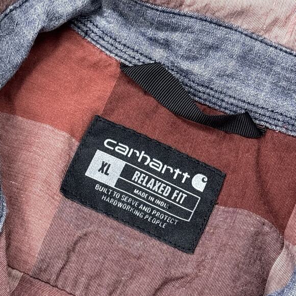 Carhartt Button Up Shirt Mens Extra Large Maroon Buffalo Plaid Comfort Relaxed - Picture 7 of 10